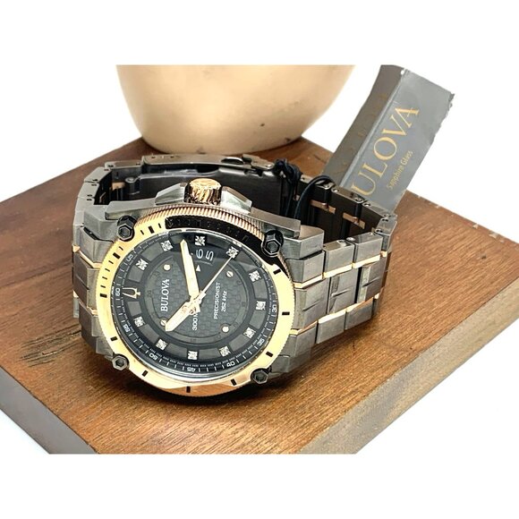 Bulova Men's Watch Precisionist 98D149 Quartz Diamond Dial Rose Gold Gunmetal - Picture 9 of 15